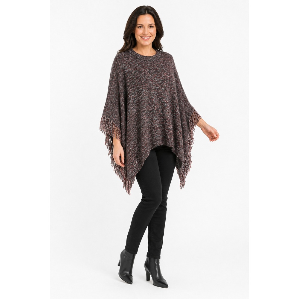 Cabi Merry Poncho 4628 Women's M/L Multicolor Marled Knit Fringe Sweater